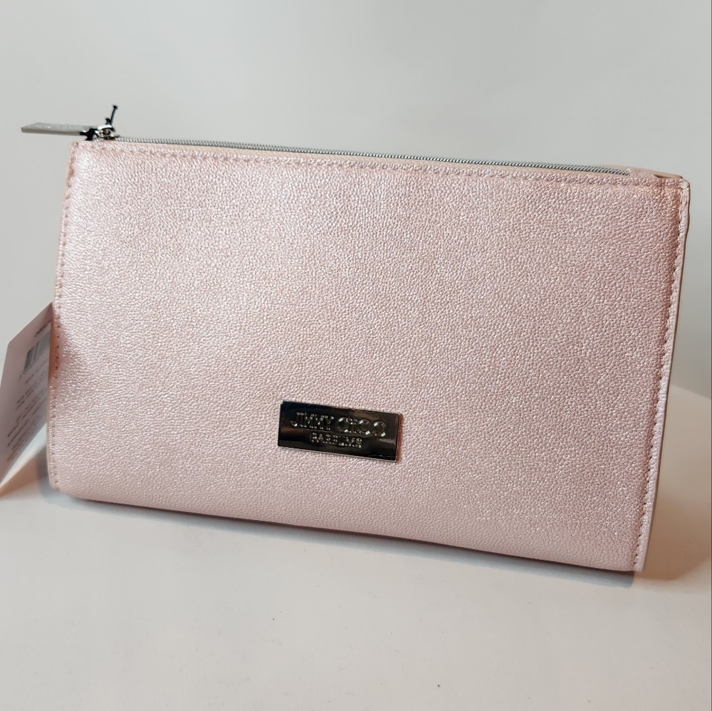 JIMMY CHOO NWT Parfum/Cosmetic Bag, sparkly blush pink with zip closure